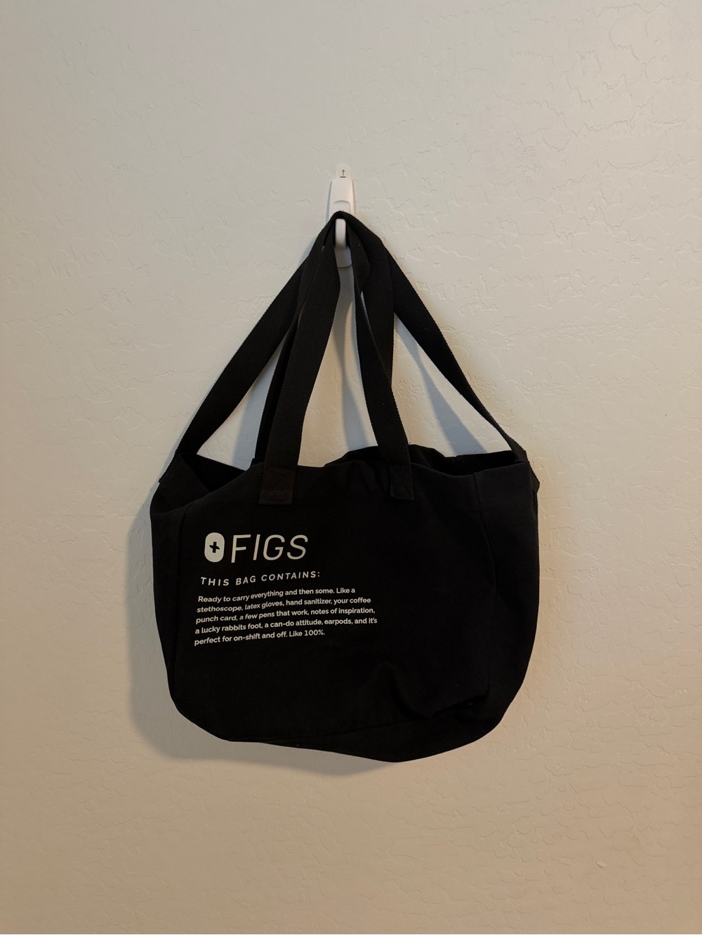 FIGS Black Canvas Tote Bag with Logo